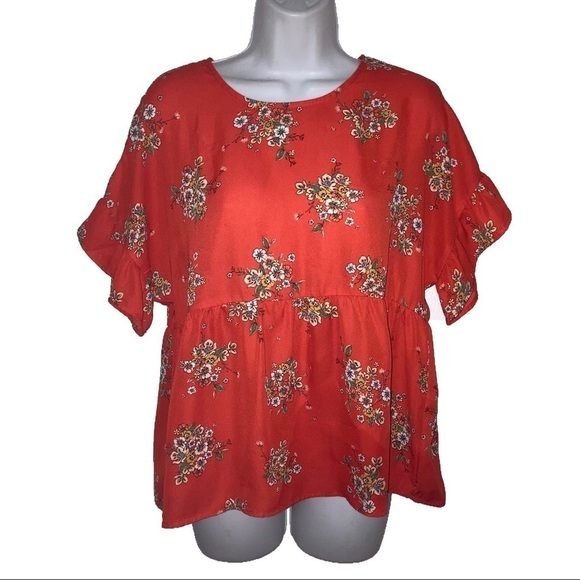2/$20 Boho Empire Style Ruffle Sleeve Open Back Top M - Picture 1 of 8